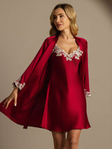 [Vin] SilkSilky-SE 3/4 Sleeve V Neck Dam Nattlinne&Morgonrock Set 001