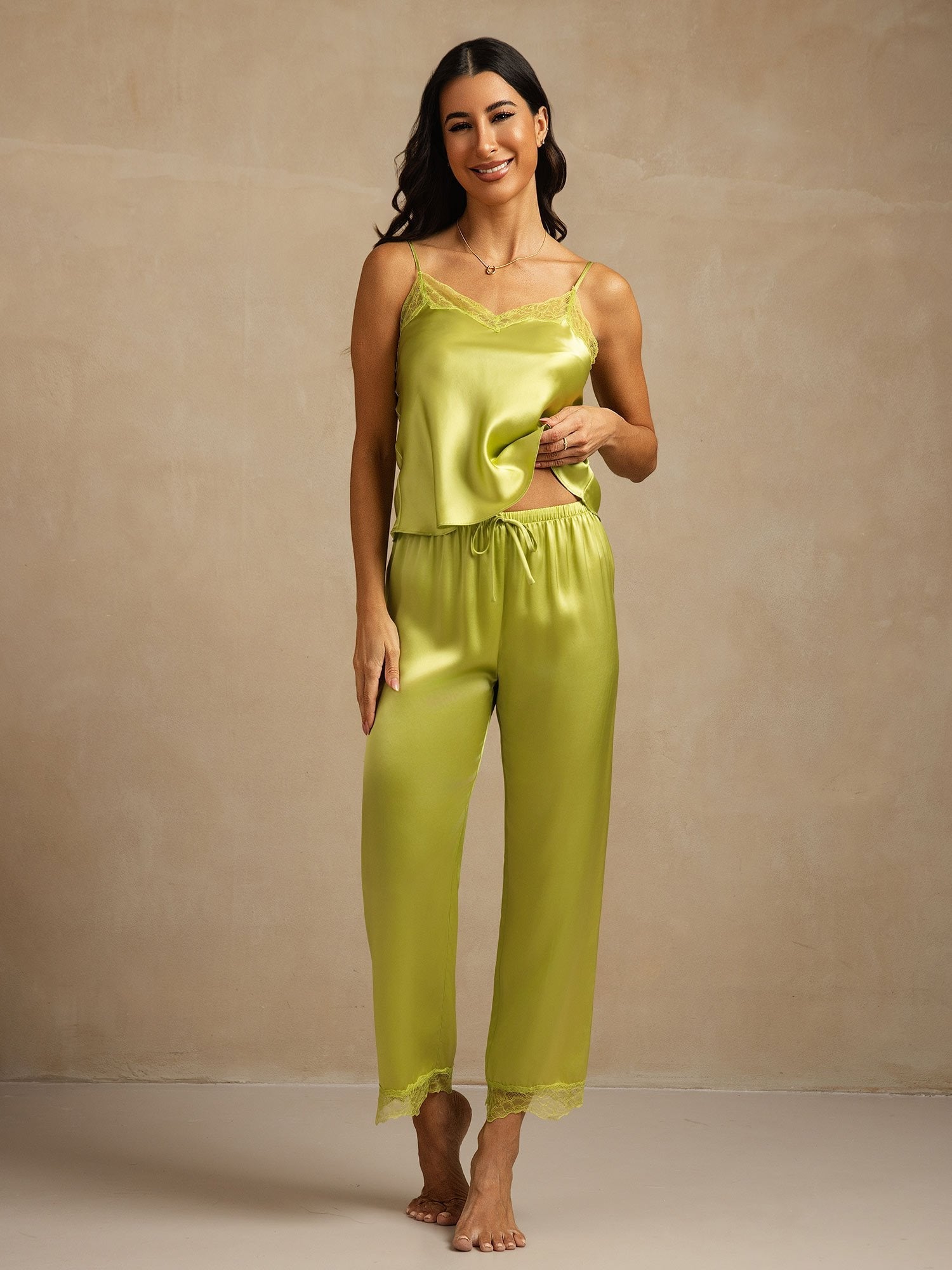 [Mintgrön] SilkSilky-SE Rent Silke Camisole Set 001