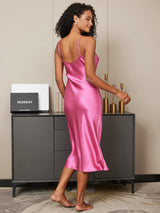 [Rosröd] SilkSilky-SE Spaghetti Strap V Neck Nattlinne 003
