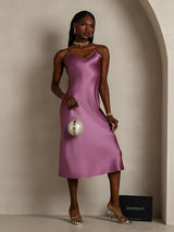 [Mörklila] SilkSilky-SE Spaghetti Strap V Neck Klänning 008