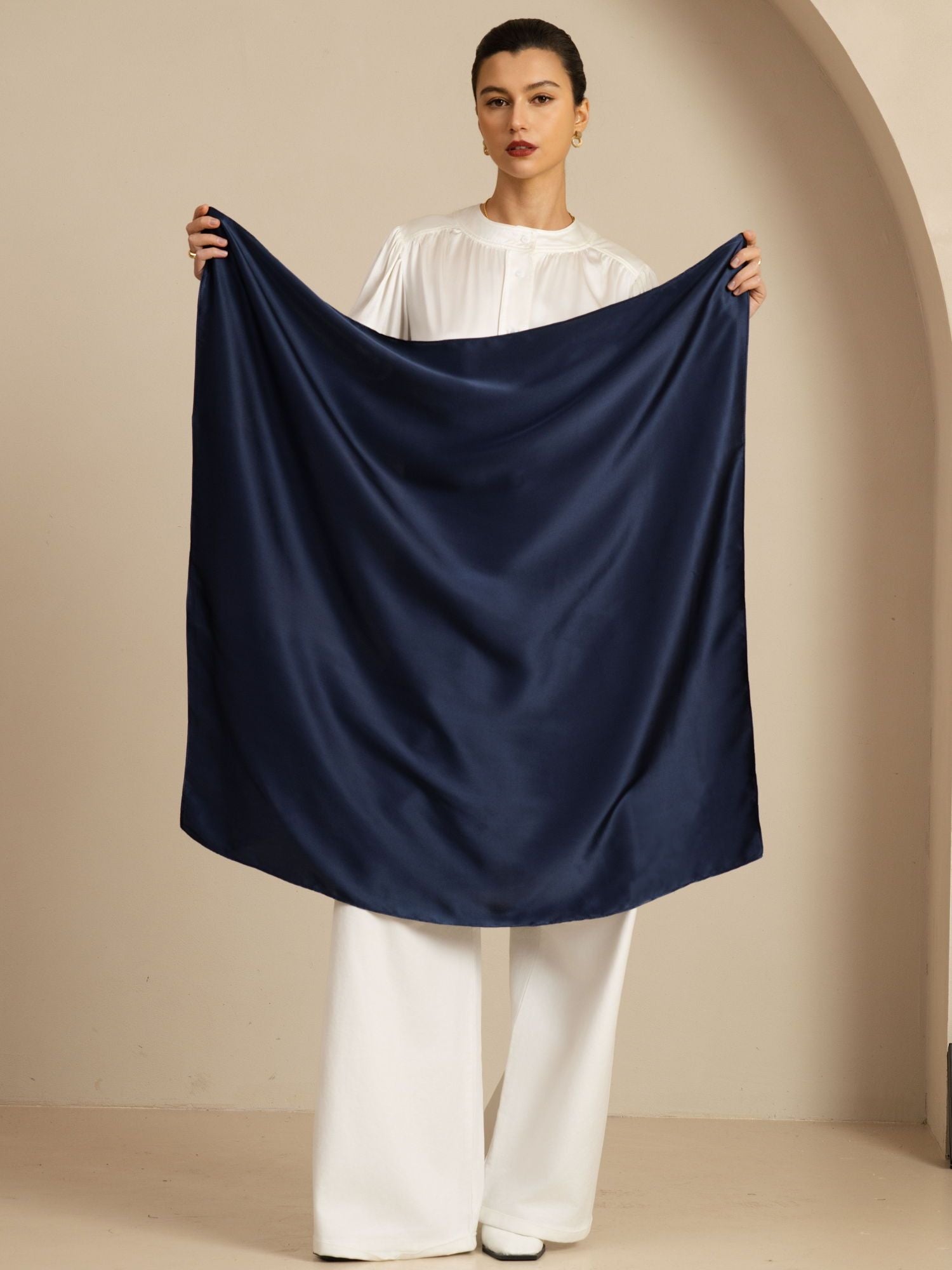 [Mörkblå] SilkSilky-SE Pure Silk Scarf 001