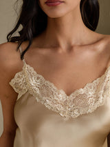 [Champagne] SilkSilky-SE 3/4 Sleeve V Neck Dam Nattlinne&Morgonrock Set 008