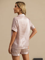 [Rosa Hjärta Geo] SilkSilky-SE Kort Ärm Dam Pyjama 002