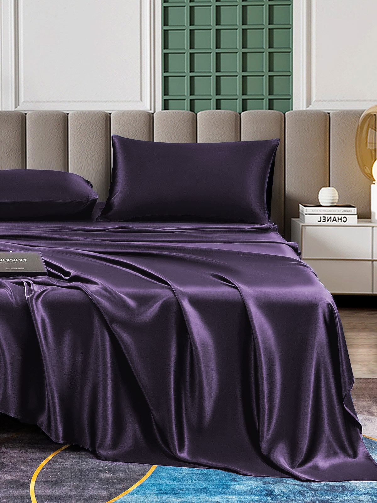[Mörklila] SilkSilky-SE 22Momme Rent Silke Bedding Set 005,