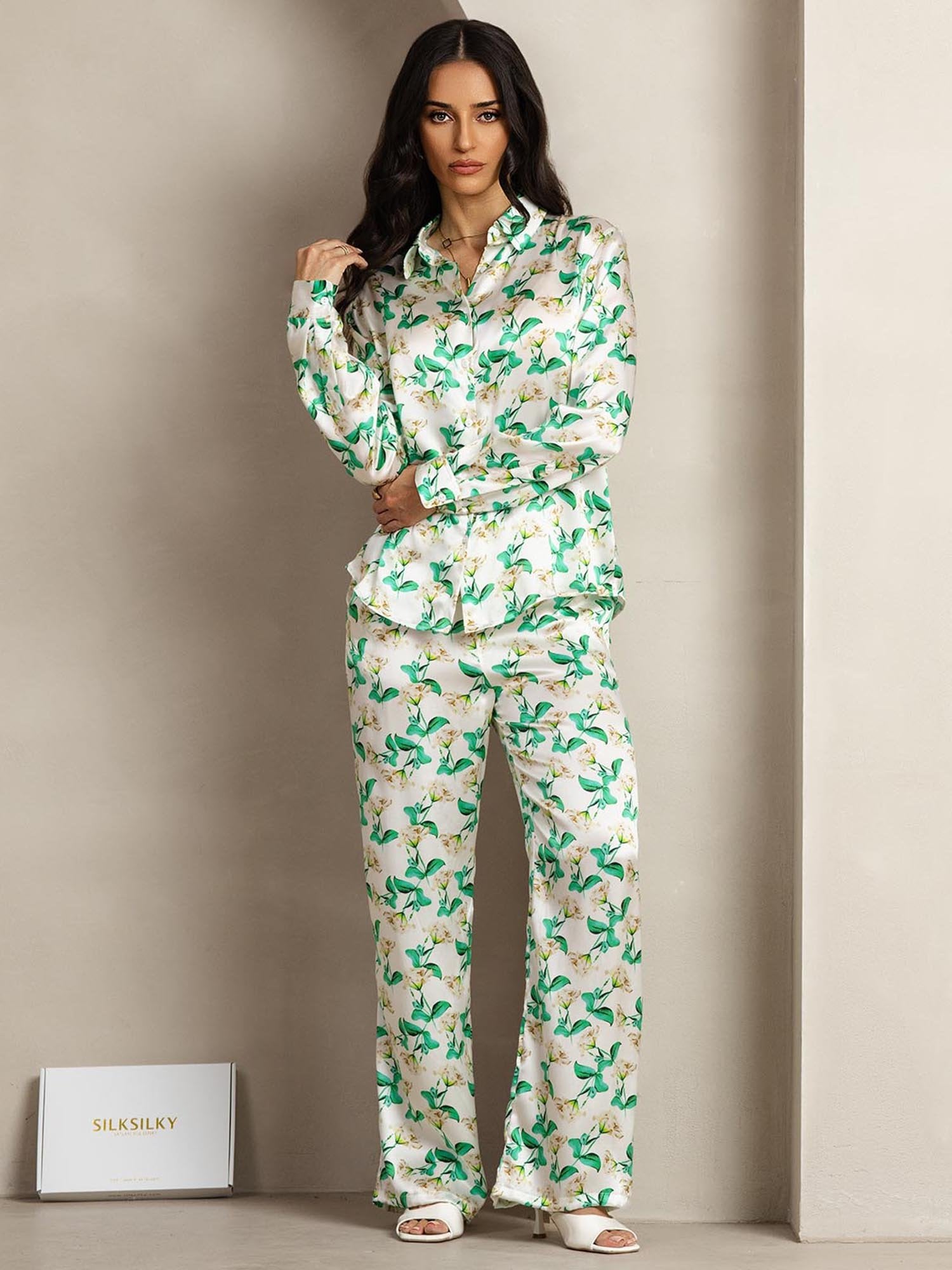 [GrönBlommor] SilkSilky-SE 19Momme Silke Krage Women''s Outfit Sets 004