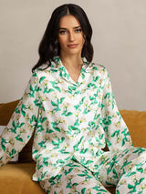 [Grön Blommor] SilkSilky-SE Rent Silke Womens Pajamas 001,