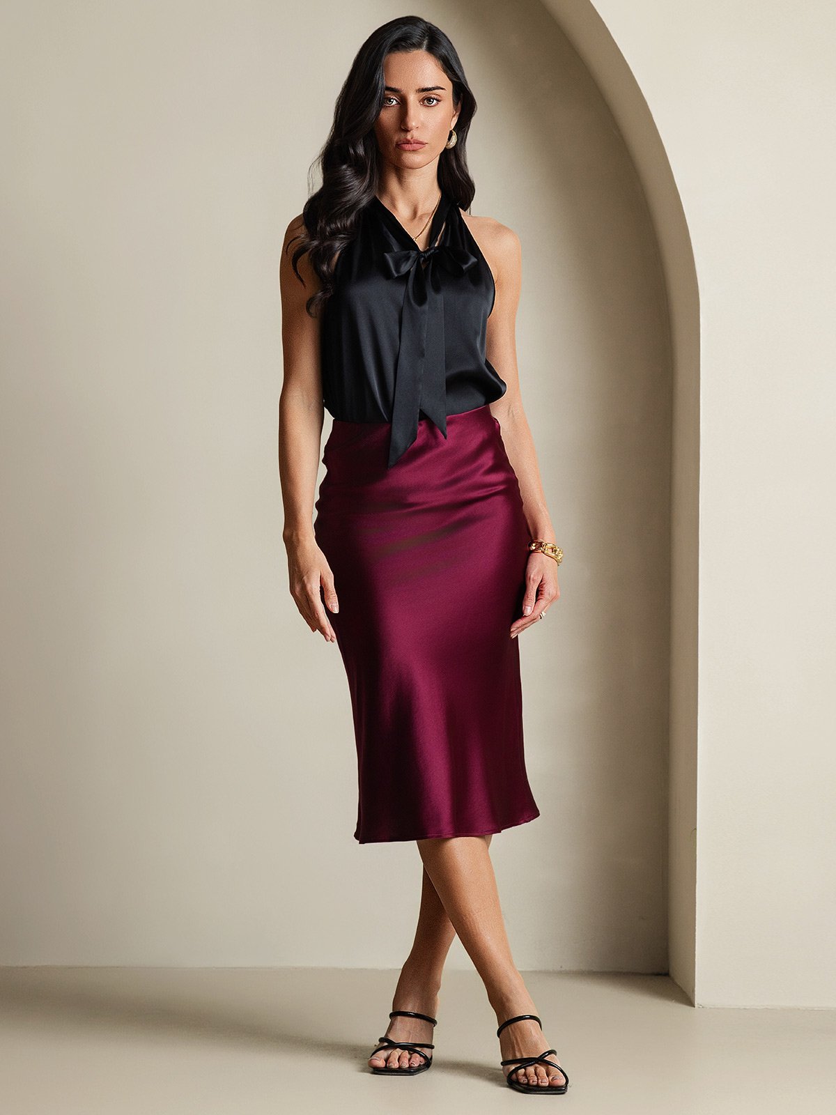 [Svart] SilkSilky-SE 19Momme Silke Womens Shirt 006