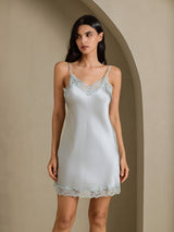 [Gråblå] SilkSilky-SE Spaghetti Strap V Neck Nattlinne 006