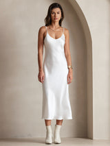 [Vit] SilkSilky-SE Spaghetti Strap V Neck Klänning 003