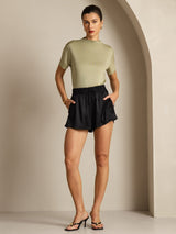 [Torkad Ört] SilkSilky-SE 100% Silk Jersey Short Sleeve Mock Neck Dam T-Shirt 006