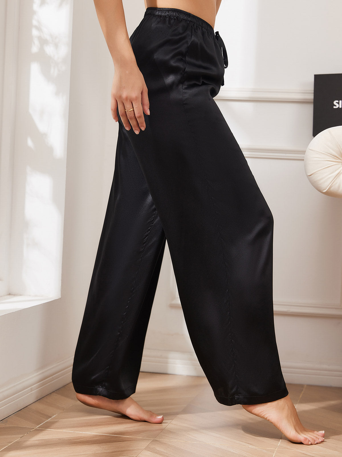 [Svart] SilkSilky-SE Rent Silke Womens Pants 003