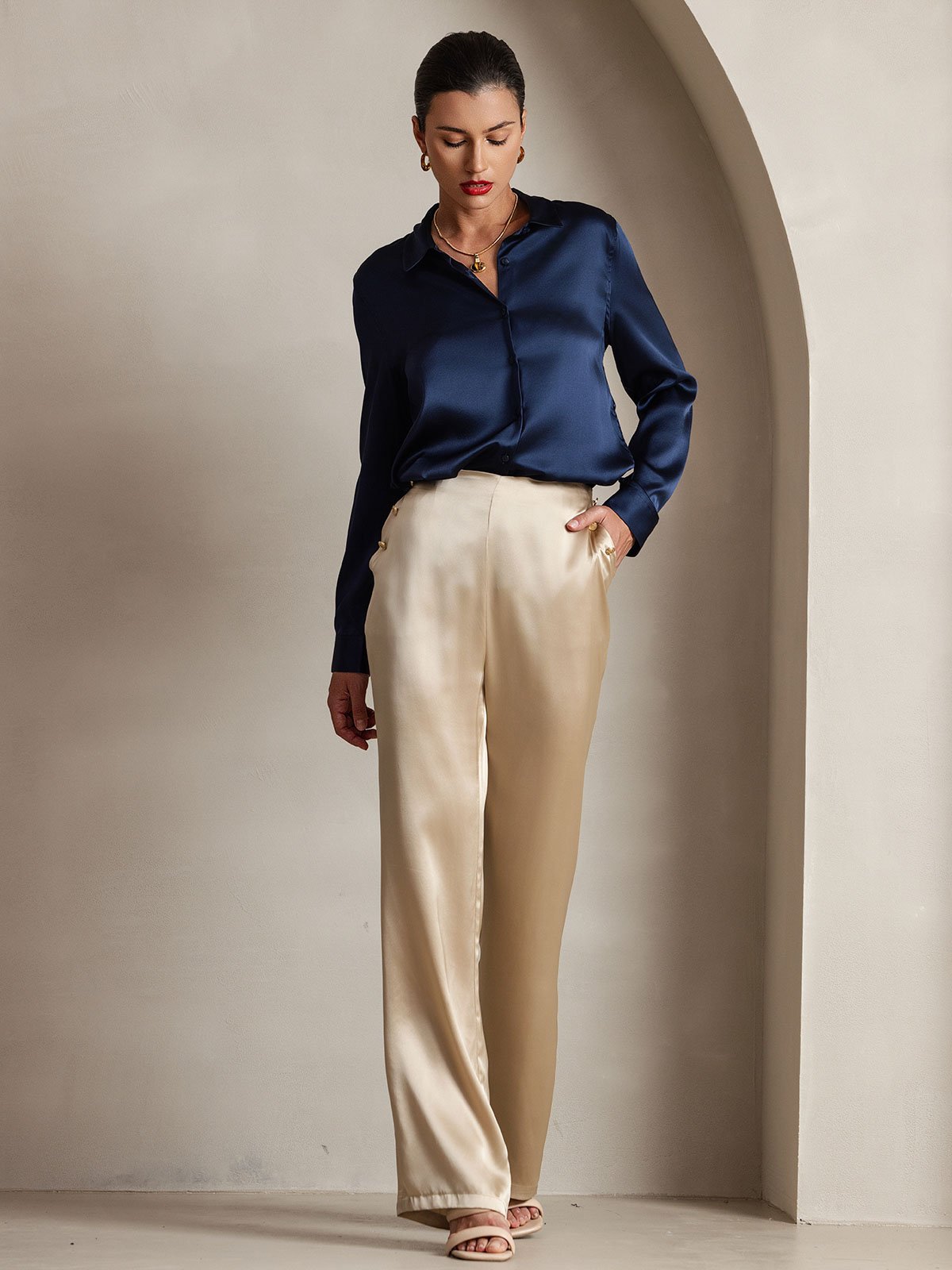 [Champagne] SilkSilky-SE 19Momme Silke Womens Pants 005
