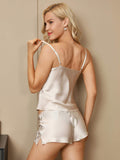 SilkSilky-SE Rent Silke Ärmlös V-Hals Camisole Set Beige 003