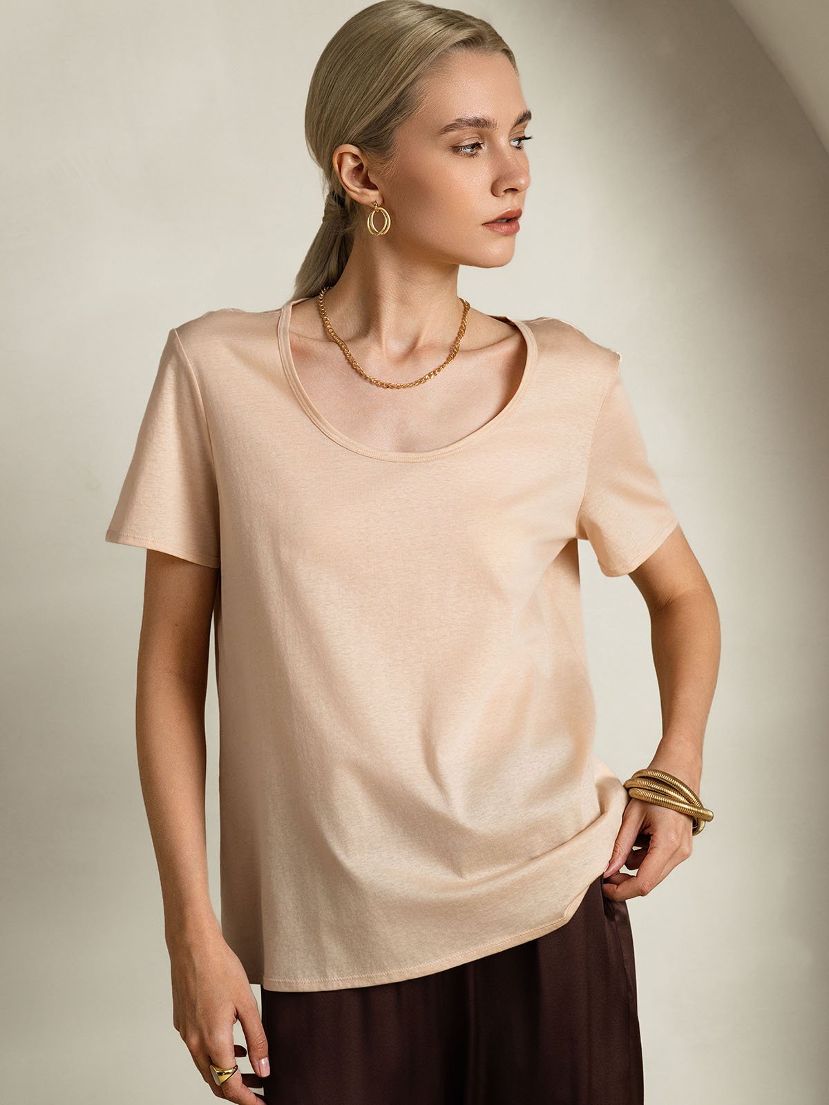 SilkSilky-SE Silke Kort Ärm Womens T-Shirt Beige 003