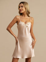 [Rosa] SilkSilky-SE Spaghetti Strap V Neck Nattlinne 007