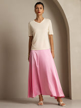 [Beige] SilkSilky-SE Kort Ärm V Ringning Dam T-Shirt 008