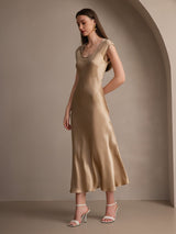 [Champagne] SilkSilky-SE Kappärm Scoop Neck Klänning 005