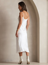 [Vit] SilkSilky-SE Spaghetti Strap V Neck Klänning 002