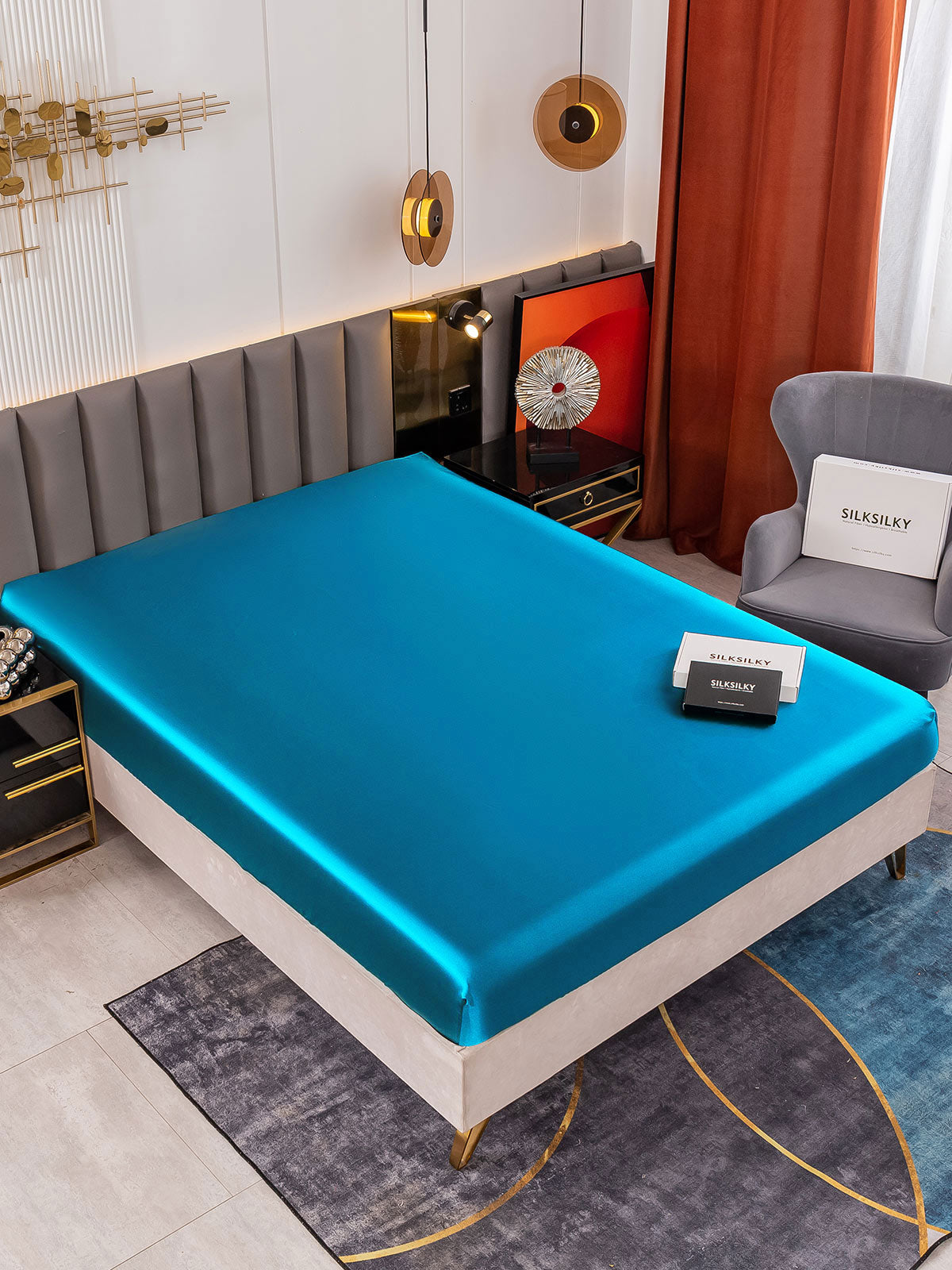 [Kungsblått] SilkSilky-SE 22Momme Rent Silke Sheet 002,