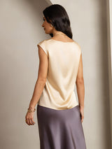 [Champagne] SilkSilky-SE Cap Sleeve Round Neck Dam T-Shirt 002