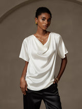 [Vit] SilkSilky-SE Short Sleeve Cowl Neck Damblusar 003