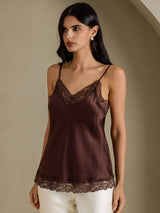 [Brun] SilkSilky-SE Spaghetti Strap V Neck Cami Toppar 003
