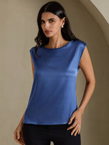[Äkta Petrol] SilkSilky-SE Cap Sleeve Round Neck Dam T-Shirt 003