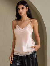 [Rosa] SilkSilky-SE Spaghetti Strap V Neck Cami Toppar 003