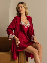 [Vin] SilkSilky-SE 3/4 Sleeve V Neck Dam Nattlinne&Morgonrock Set 007