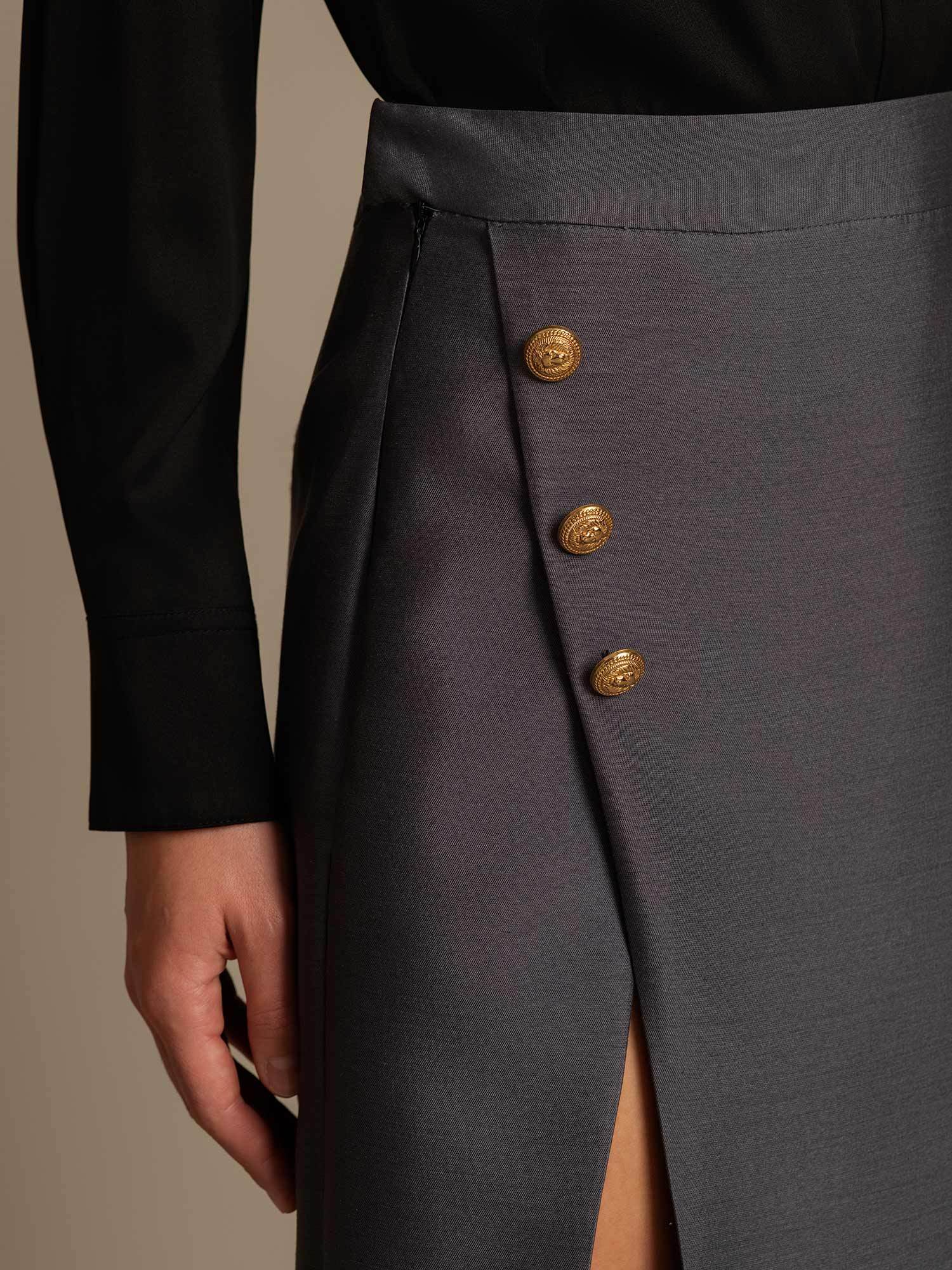 [Grå] SilkSilky-SE 32Momme Silk-Wool Blend Skirt 004,