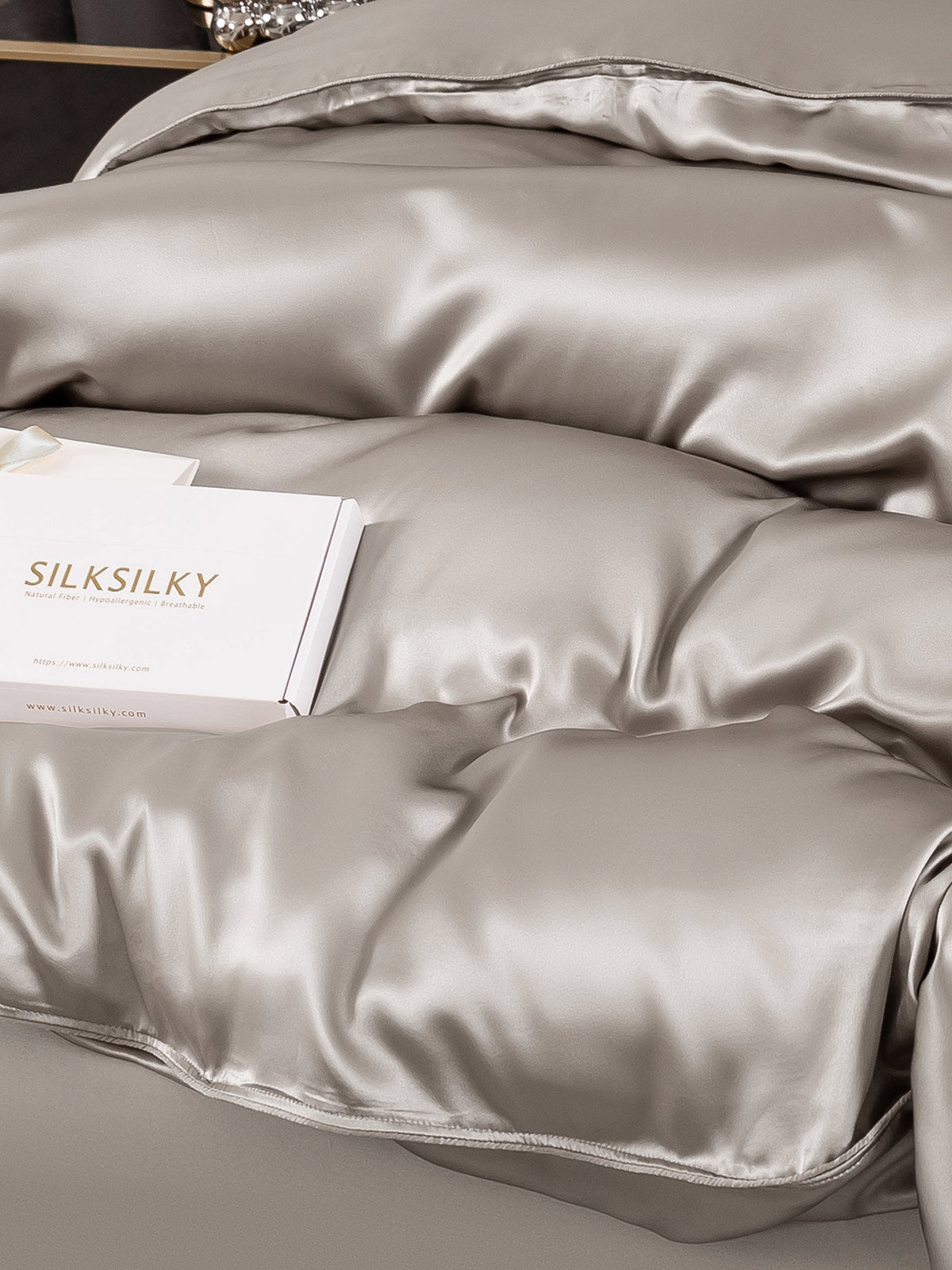 [Grå] SilkSilky-SE 22Momme Rent Silke Bedding Set 003