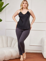 [Svart] SilkSilky-SE Spaghetti Rem V Ringning Plus Storlek Cami Toppar 004
