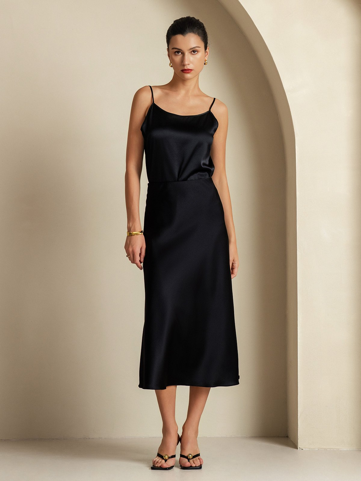 [Svart] SilkSilky-SE 19Momme Rent Silke Womens Outfit Sets 007,