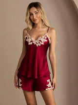 [Vin] SilkSilky-SE Spaghetti Strap V Neck Camisole Set 001