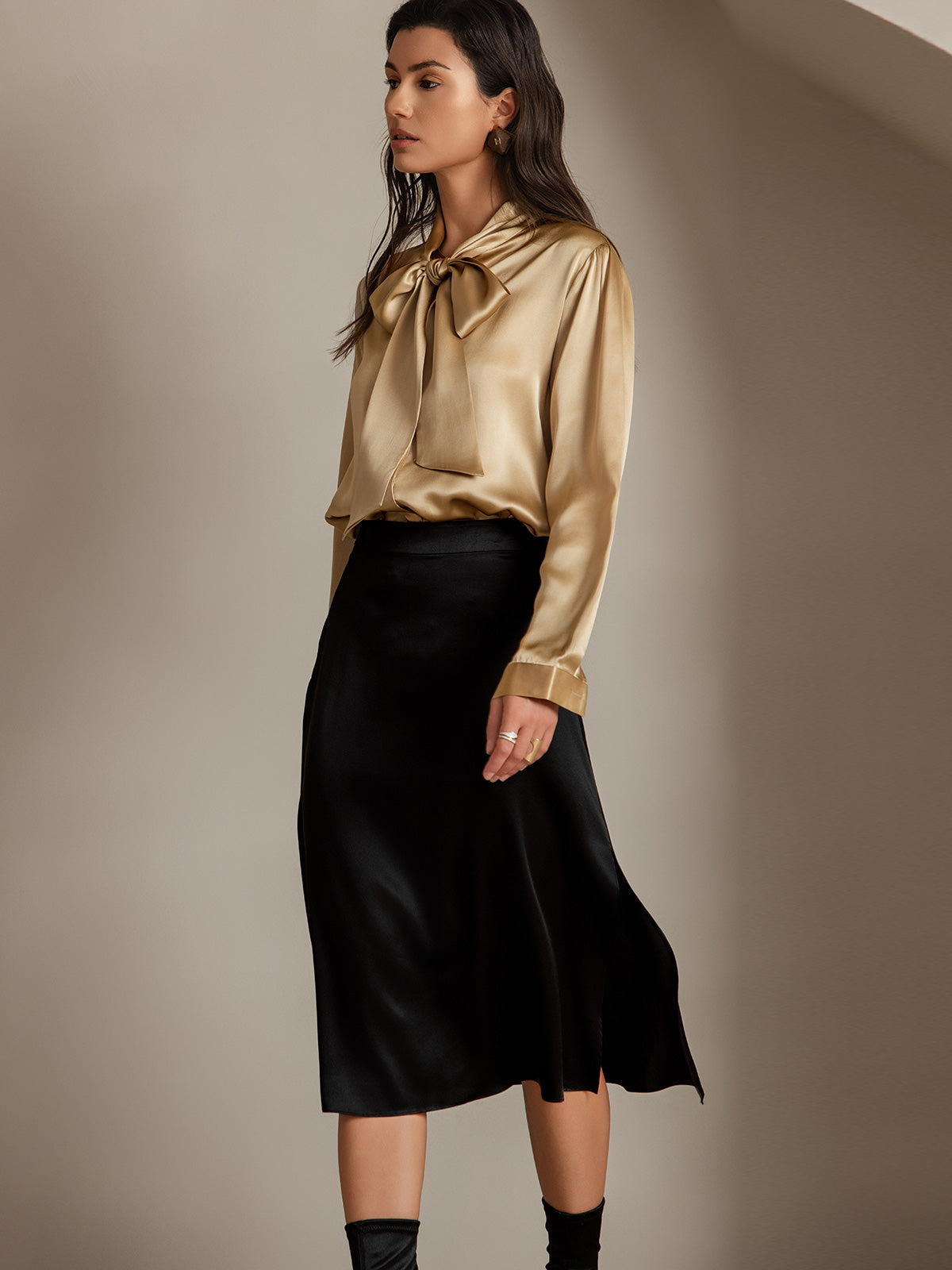 [Svart] SilkSilky-SE 19Momme Silke Skirt 004
