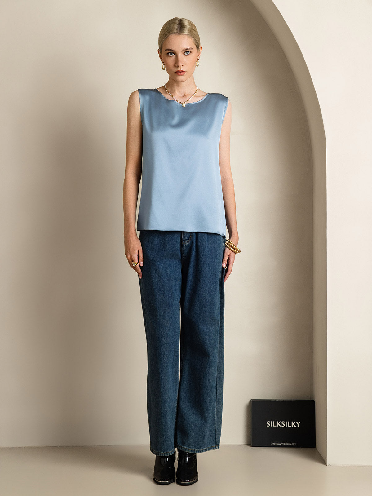 [Gråblå] SilkSilky-SE 19Momme Silke Camisoles 006,