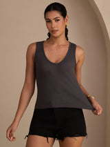 [Grå] SilkSilky-SE Sleeveless Deep V Neck Cami Toppar 003