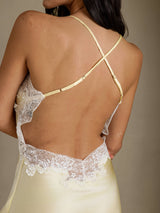 [Ljusgul] SilkSilky-SE Spaghetti Strap V Neck Nattlinne 002