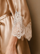 [Champagne] SilkSilky-SE 3/4 Sleeve V Neck Dam Nattlinne&Morgonrock Set 010