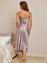 [Skugggrå] SilkSilky-SE Spaghetti Strap V Neck Klänning 002