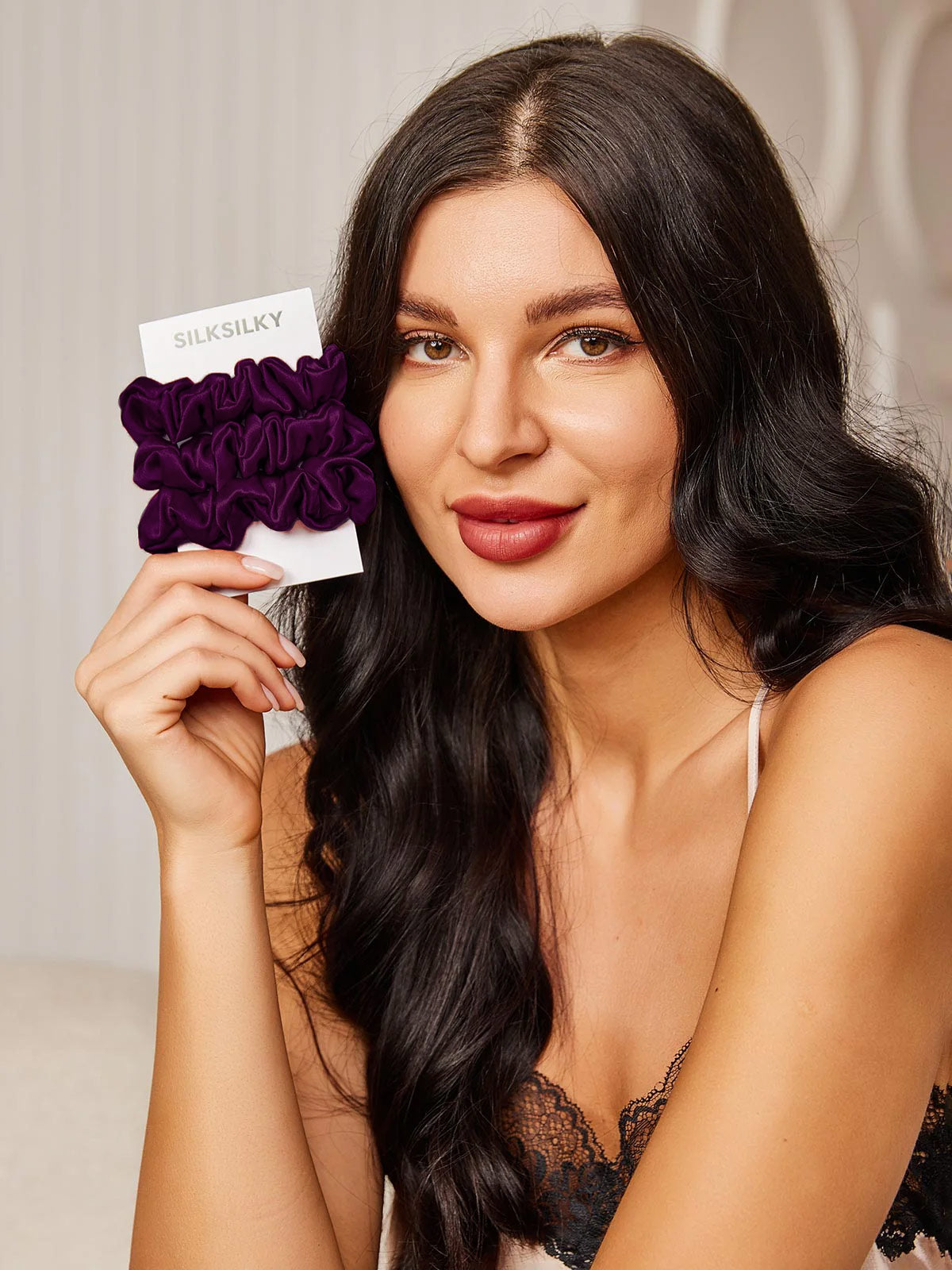 [Mörklila] SilkSilky-SE 19Momme Rent Silke Scrunchie 002