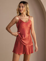 [Vinröd Ginkgo] SilkSilky-SE Spaghetti Strap V Neck Camisole Set 001