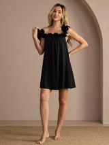 [Svart] SilkSilky-SE Sleeveless Square Neck Nattlinne 003