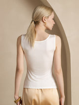 [Vit] SilkSilky-SE Ärmlös Rund Halsringning Dam T-Shirt 002