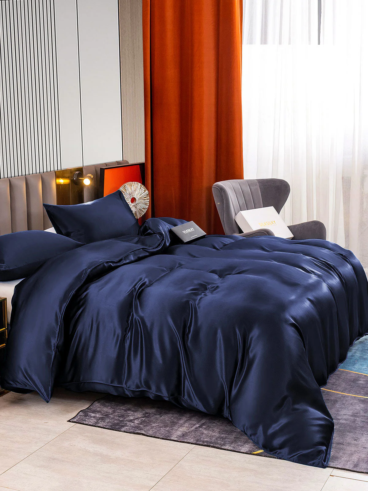 [Mörkblå] SilkSilky-SE 22Momme Rent Silke Bedding Set 003,