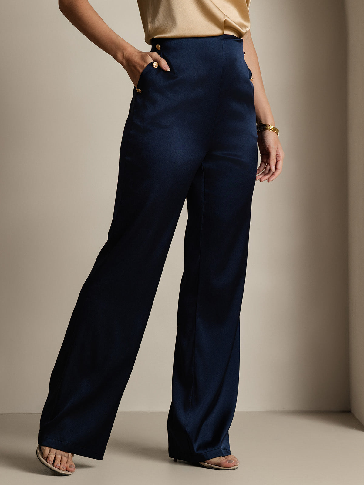 [Mörkblå] SilkSilky-SE 19Momme Silke Womens Pants 004