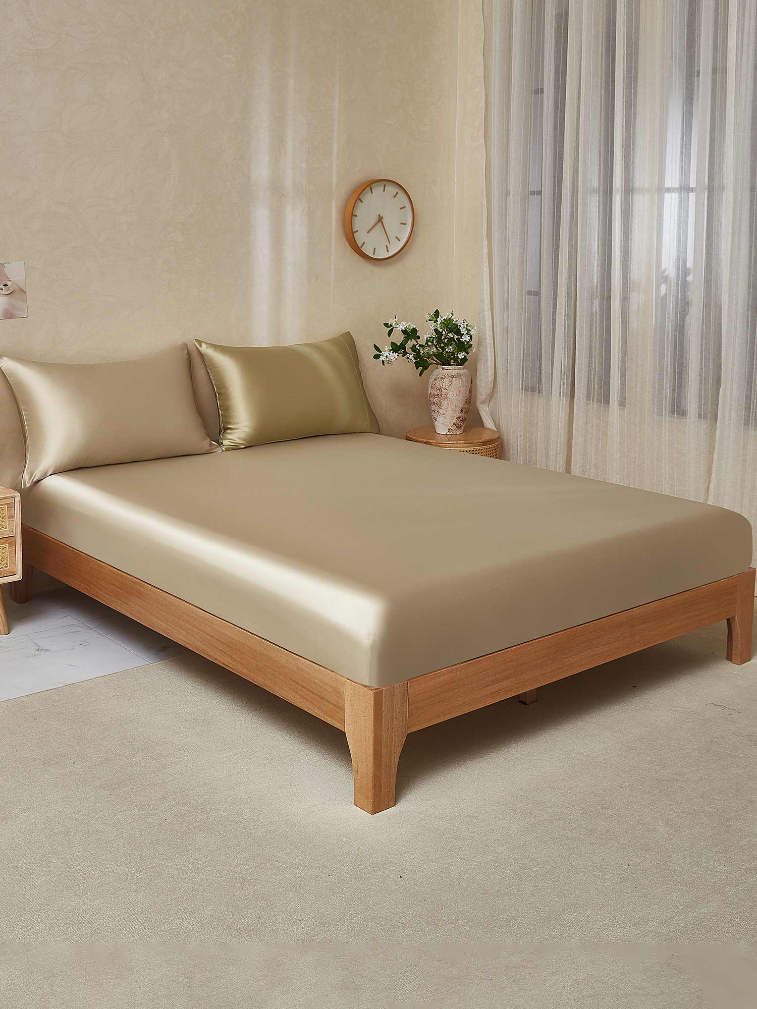 [Beige+Kaki] SilkSilky-SE 19Momme Rent Silke Bedding Set 001