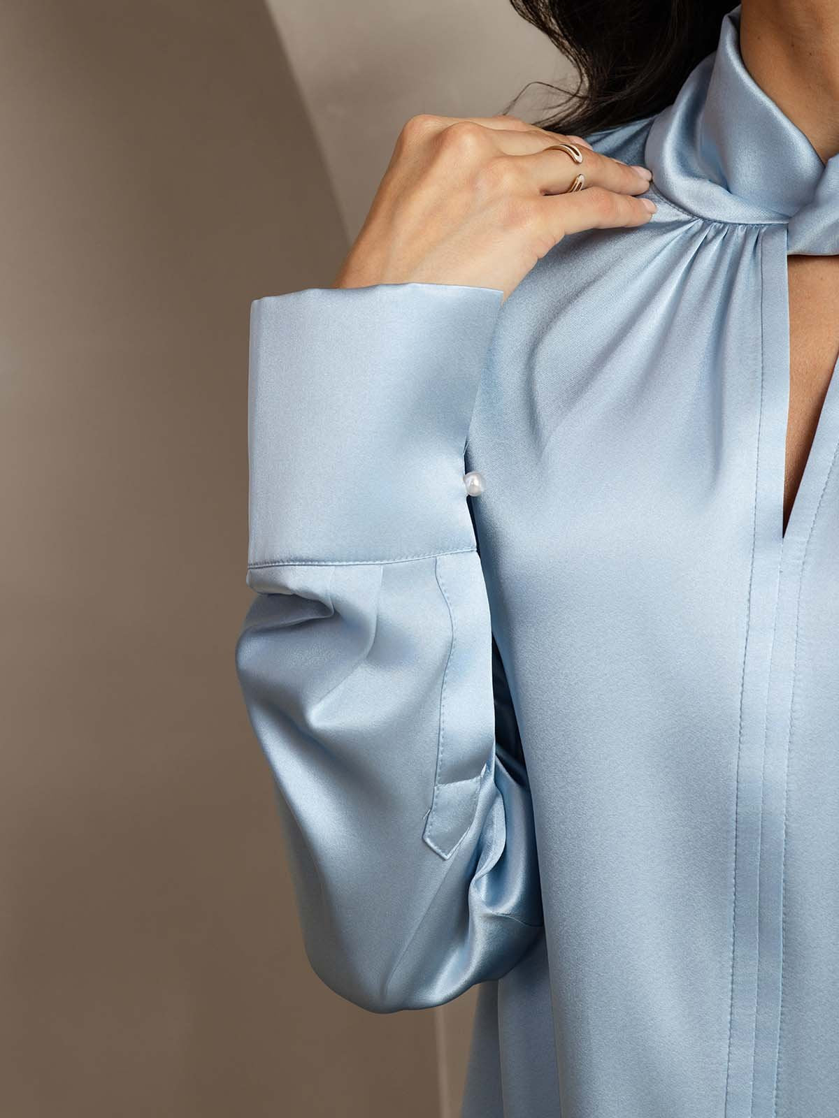 [Gråblå] SilkSilky-SE 19Momme Silke Womens Shirt 004