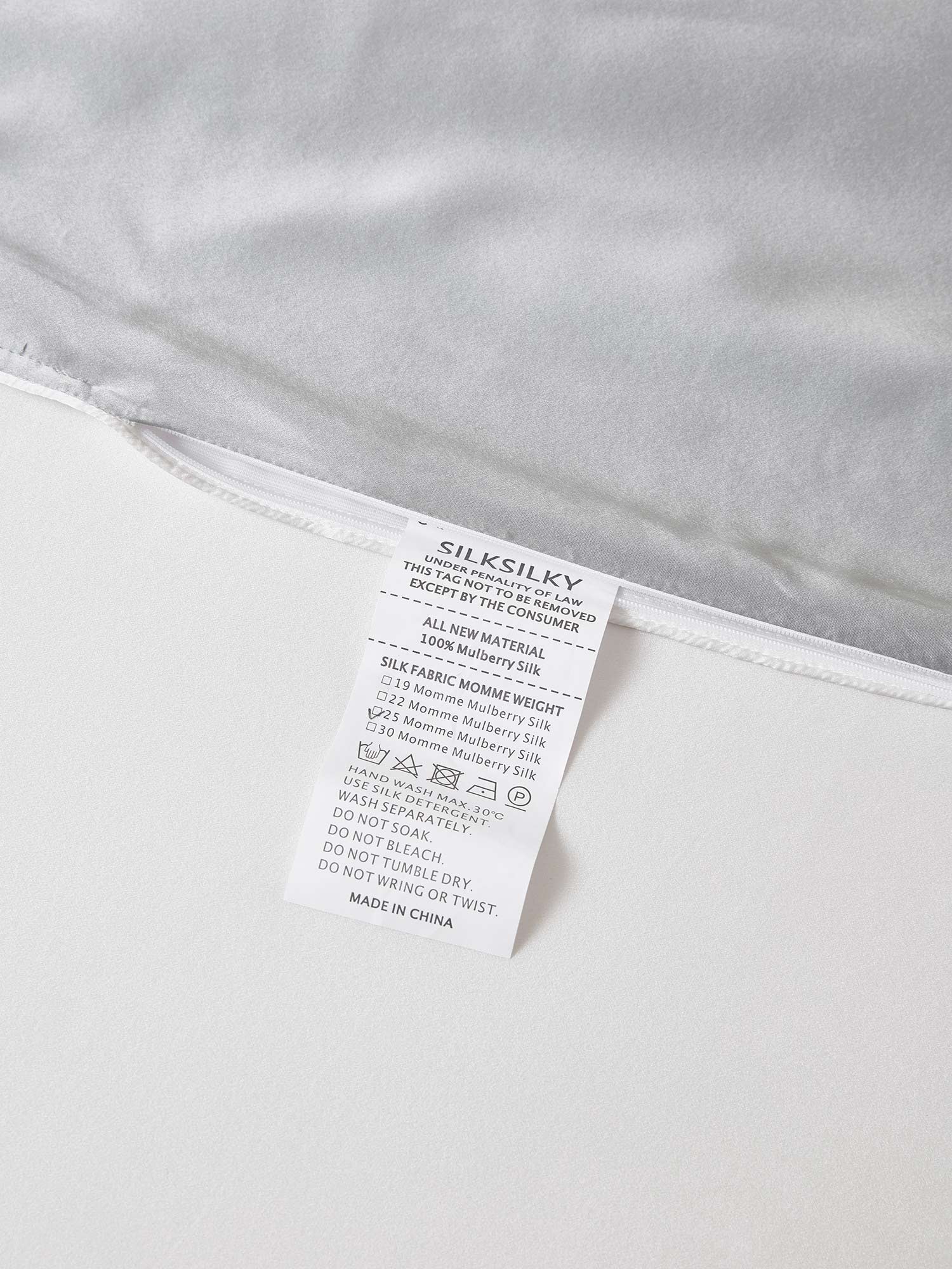 [Ljusgrå+Vit] SilkSilky-SE 25Momme Rent Silke Bedding Set 004,