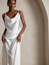 [Vit] SilkSilky-SE Spaghetti Strap Cowl Neck Cami Toppar 003